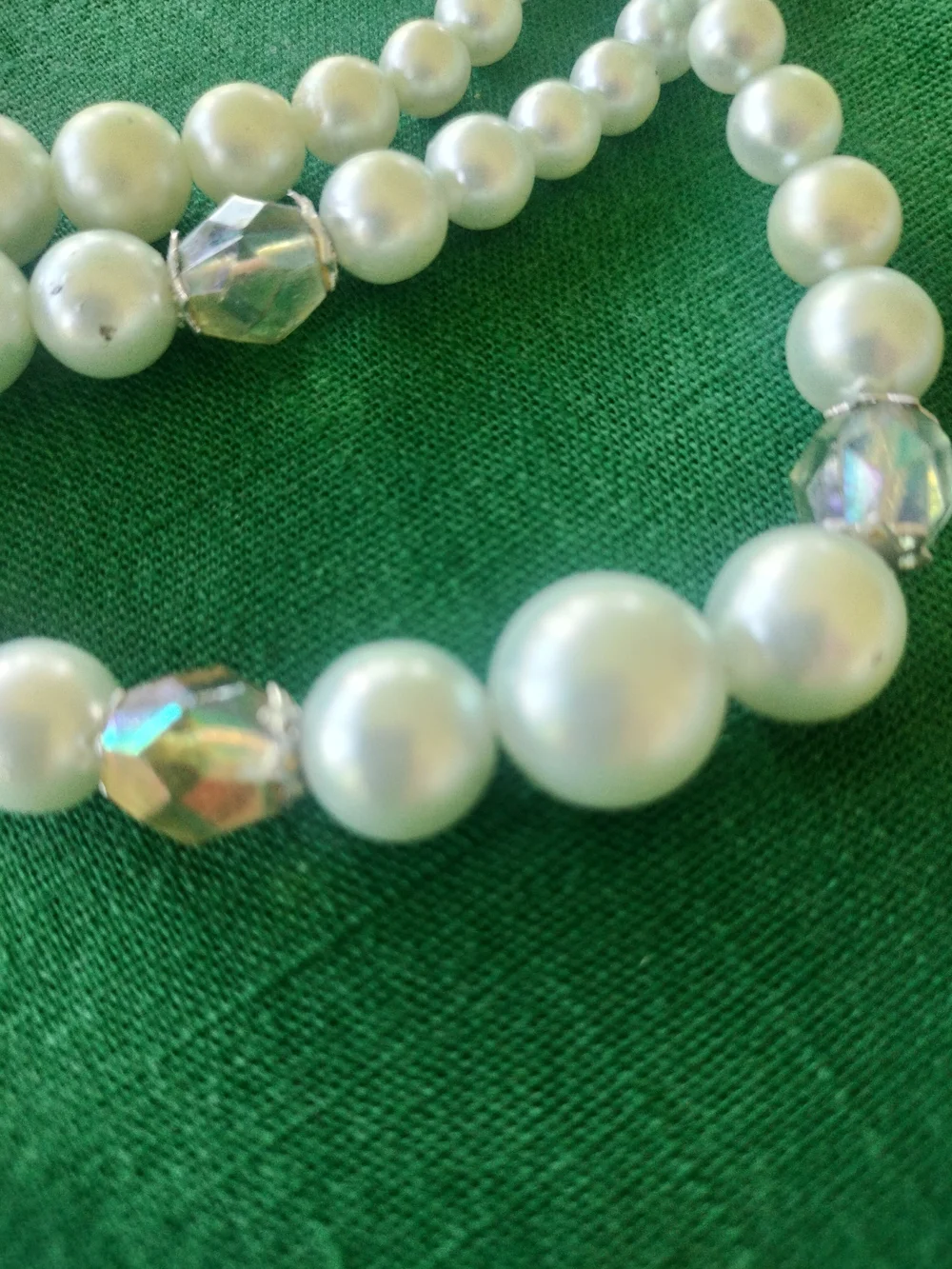 Pearl W/Crystal 3-Multi-Strand-JAPAN Necklace-vintage-